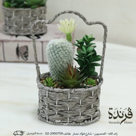 تنسيقة ورد صبار في سلة قش